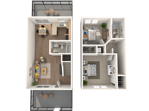Floor plan for 2 beds, 2 baths, 940 sqft